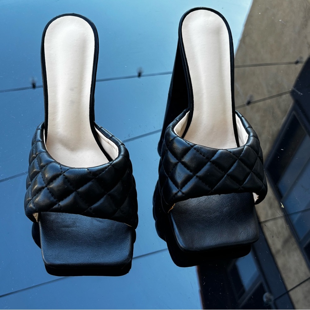 Black Square-Toe Chunky Heels, Punk / Y2K vibe, Size 9